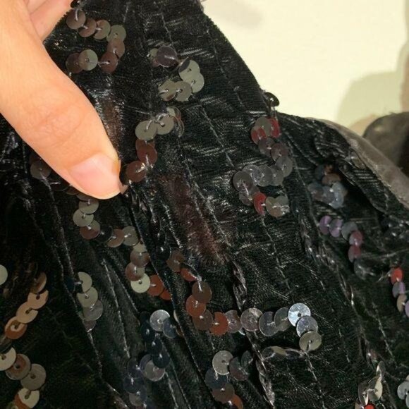 Vintage Zum Zum Black Dress Size Small Velvet Sequin Metallic Short Sleeves - Picture 6 of 9